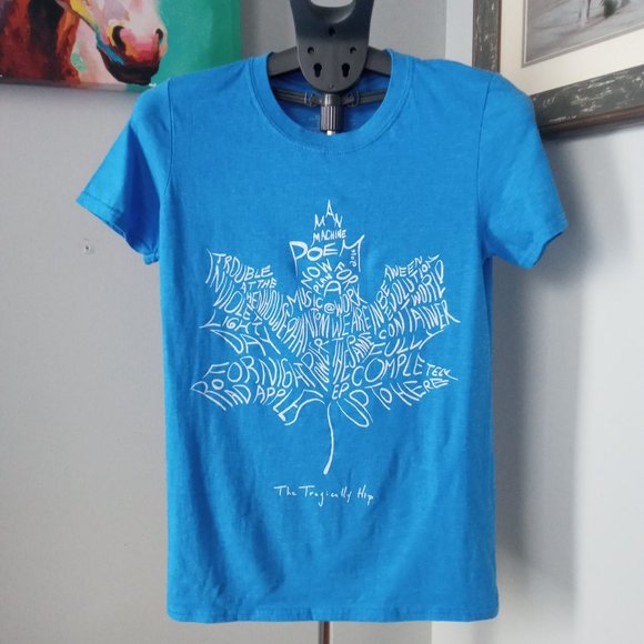 Tragically Hip The Maple Leaf Album Names Logo Heather Blue T-Shirt size small - Picture 1 of 7